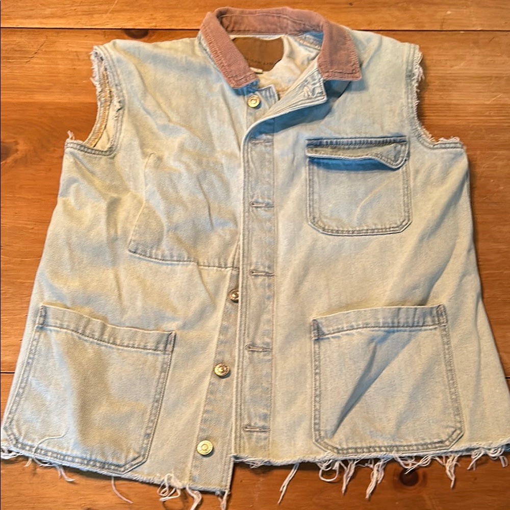 Vintage Denim Vest with Corduroy Collar